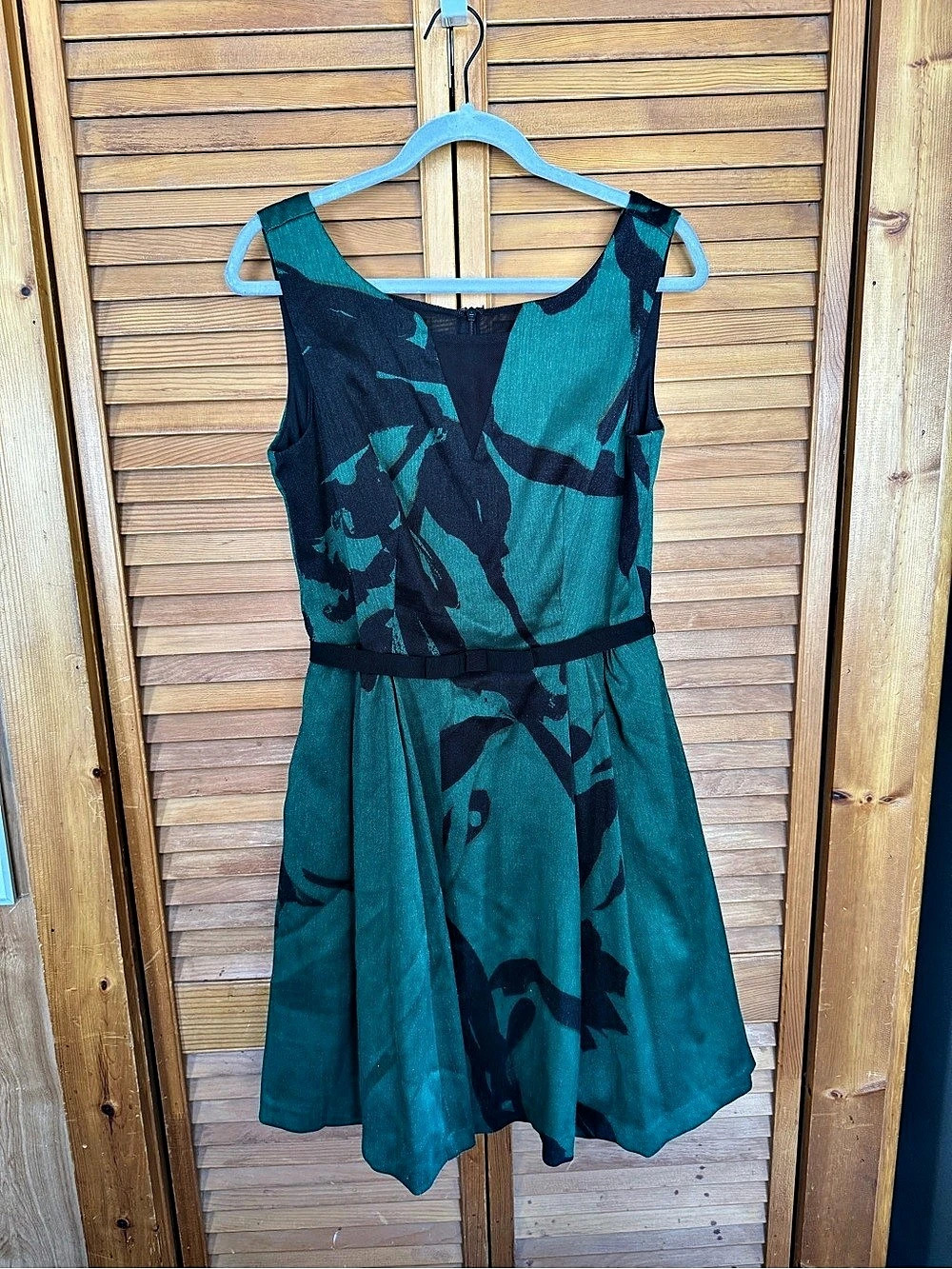 Dressbarn Abstract Sleeveless Midi Dress Green & Black 12P